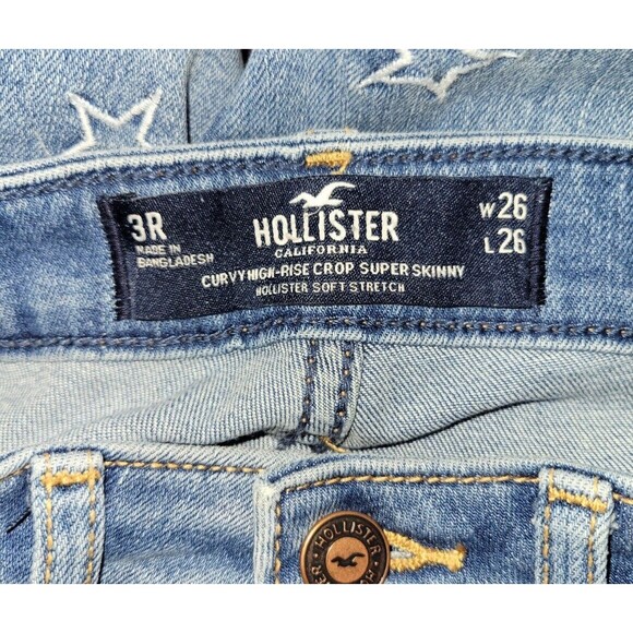 Hollister Star Embroidered Cropped Curvy Jeans | Juniors 3R High Rise - Picture 8 of 8